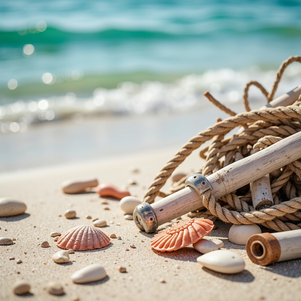 Prompt: \Serene coastal scene, soft sandy beach, clear turquoise water, gentle waves, seashells, driftwood, nautical ropes, distressed wood accents, weathered metal details, calming ocean breeze, warm sunny day, shallow depth of field, 1/2 composition, realistic textures, ambient occlusion, soothing color palette, blues and whites, creamy neutrals, coral pinks, seafoam greens, natural fabrics, woven textiles, beachy vibe.\Please let me know if you need any adjustments!