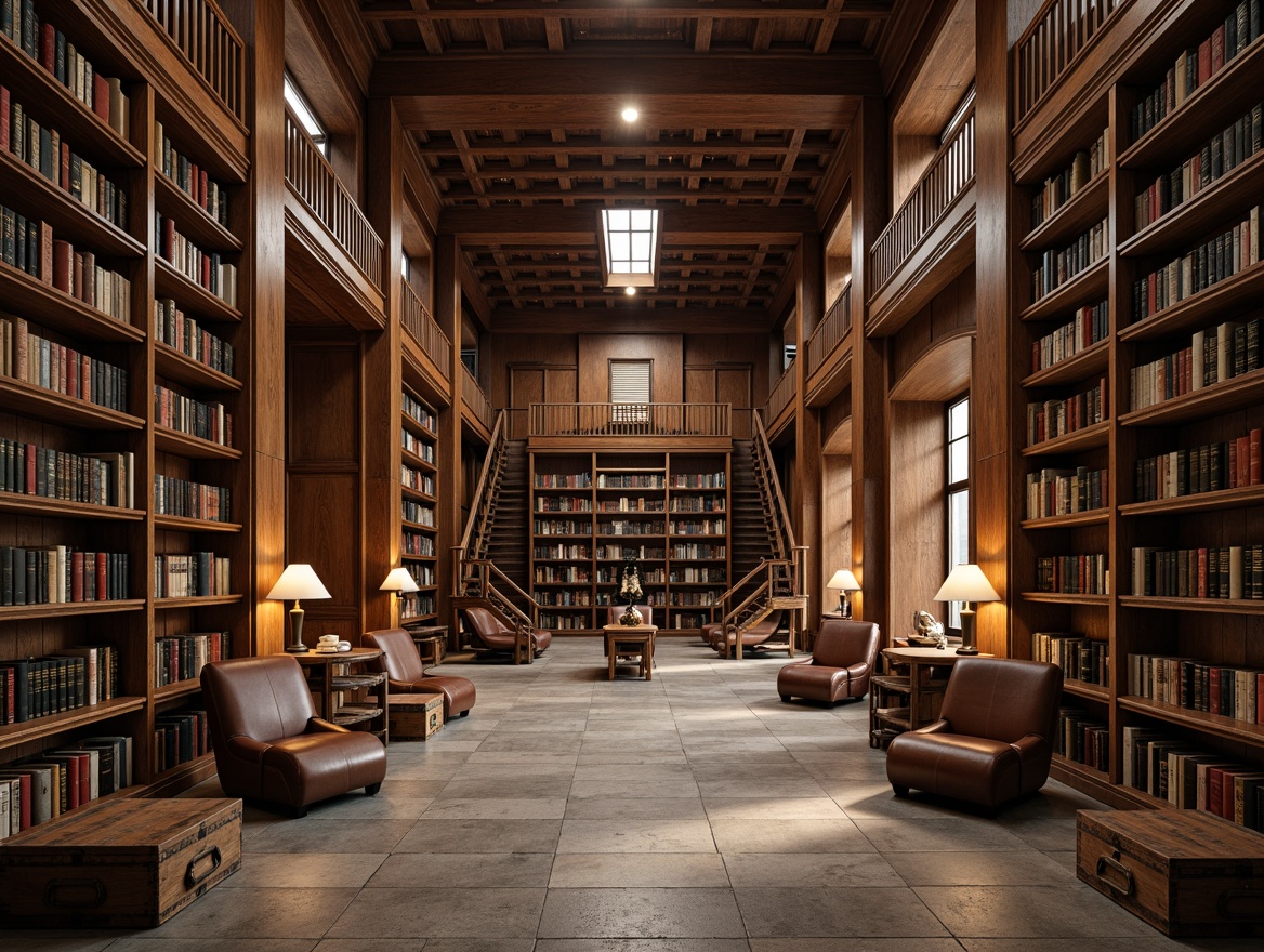 Prompt: Elegant academic library, rich wood tones, floor-to-ceiling bookshelves, ladder access, cozy reading nooks, comfortable study areas, natural stone flooring, classic columns, ornate moldings, warm soft lighting, shallow depth of field, 1/1 composition, symmetrical arrangement, rustic wooden crates, vintage leather-bound books, metal librarian lamps, subtle color palette, earthy tones, ambient occlusion.Let me know if you need any adjustments!