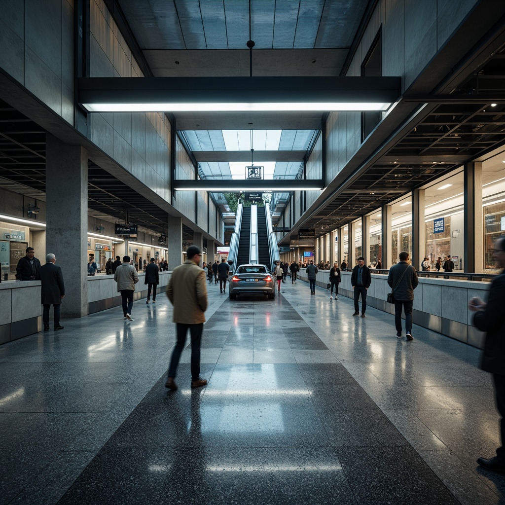 Prompt: Busy metro station, modern urban architecture, sleek concrete walls, high-traffic durable flooring, terrazzo tiles, epoxy resin coating, commercial-grade vinyl sheets, slip-resistant surfaces, LED lighting strips, futuristic escalators, stainless steel handrails, urban cityscape, rush hour atmosphere, high-contrast lighting, deep depth of field, 1/2 composition, low-angle shot, realistic textures, ambient occlusion.