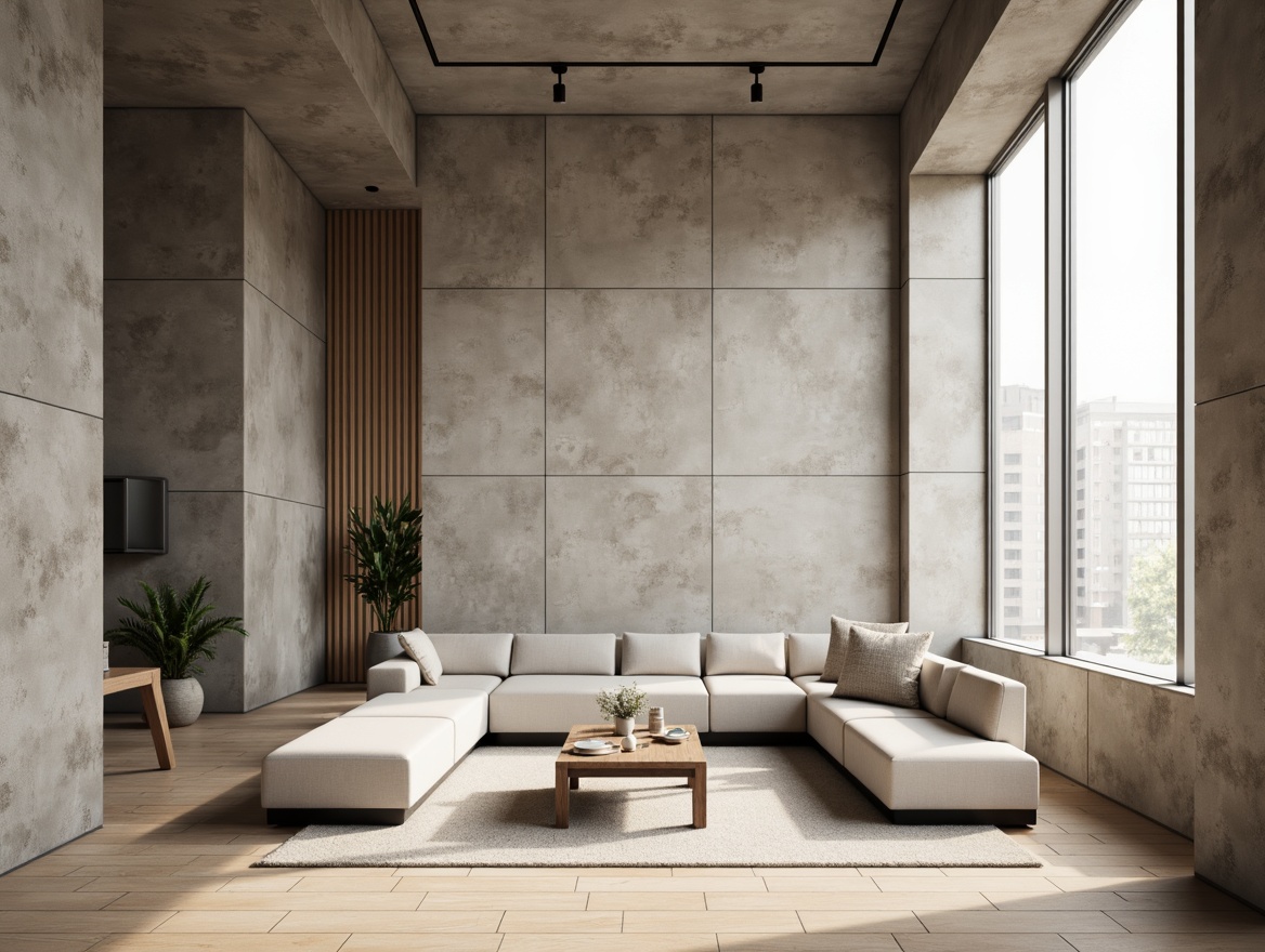 Prompt: Monochromatic interior, sleek lines, minimal decor, textured concrete walls, smooth wooden floors, industrial metal accents, subtle natural light, soft shadows, empty space, calm atmosphere, Scandinavian design, functional furniture, low-profile seating, geometric patterns, matte finishes, warm beige tones, gentle color palette, 1/1 composition, soft focus, realistic rendering.