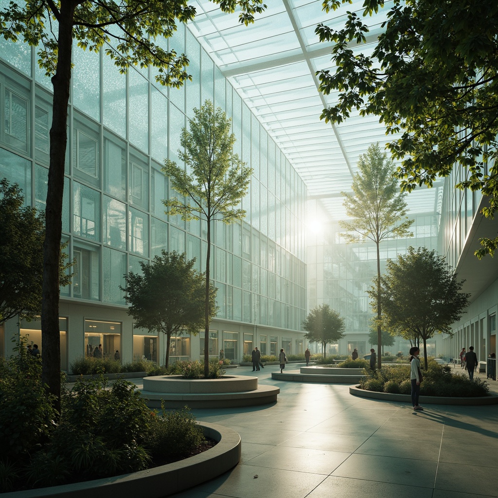 Prompt: Ethereal glass buildings, delicate filigree details, luminous atriums, dappled light patterns, soft diffused illumination, organic curvilinear forms, minimalist interior design, polished concrete floors, slender steel columns, wispy foliage, misty morning atmosphere, gentle warm glow, high-key lighting, 1/1 composition, shallow depth of field, cinematic mood.