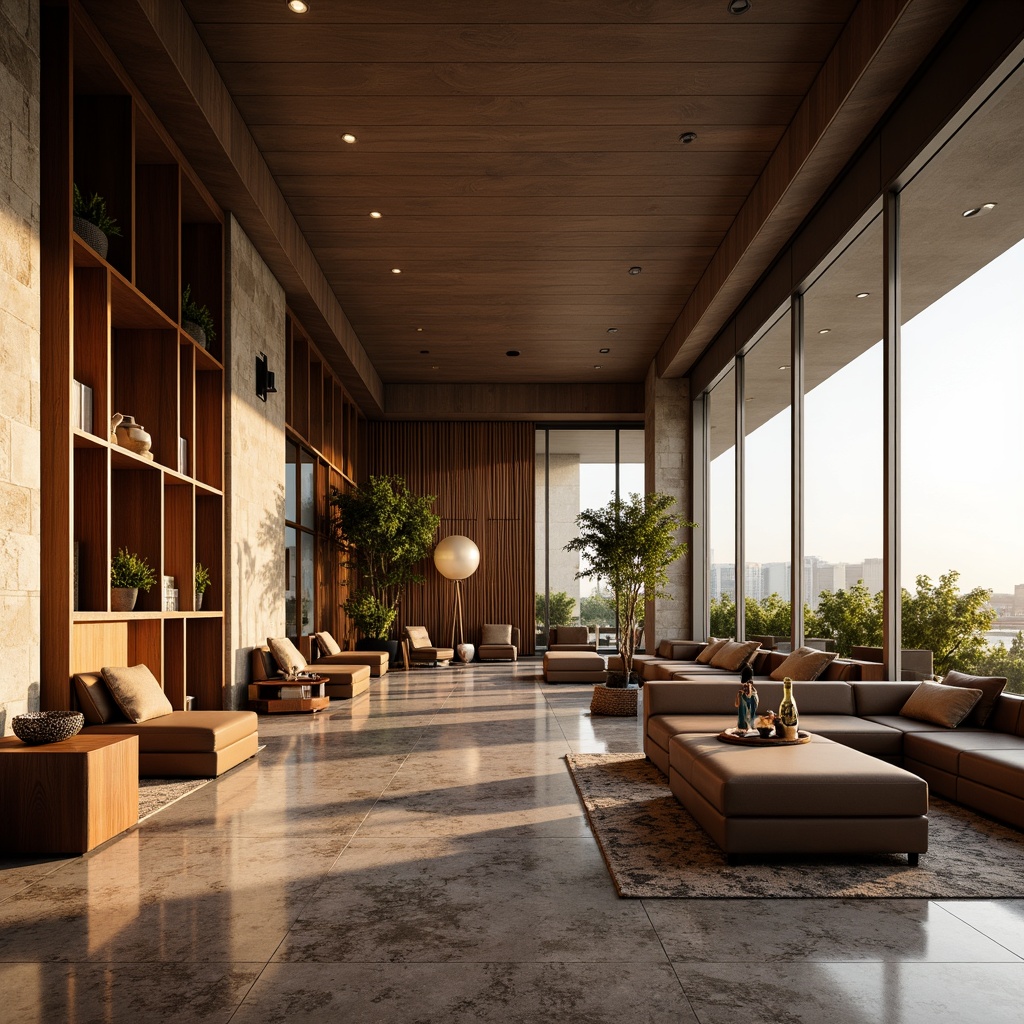 Prompt: Luxurious penthouse interior, Asian-inspired decor, rich wood accents, polished marble floors, velvet upholstery, intricate silk patterns, subtle bamboo textures, natural stone walls, minimalist lines, sleek metal fixtures, warm golden lighting, cozy atmospheric ambiance, shallow depth of field, 1/1 composition, realistic rendering, ambient occlusion.