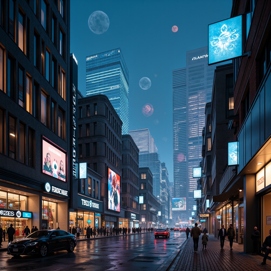 Prompt: Futuristic cityscape, neon-lit skyscrapers, sleek metallic buildings, holographic advertisements, levitating cars, robotic pedestrians, cyberpunk atmosphere, dark alleys, misty fog, LED strip lights, glowing orbs, laser beams, fiber-optic installations, iridescent glass fixtures, angular lamp designs, minimalist metal shades, futuristic pendant lamps, color-changing ceiling lights, ambient luminescence, low-poly 3D models, cinematic lighting effects, high-contrast ratios, dramatic shadows, 1-point perspective composition.