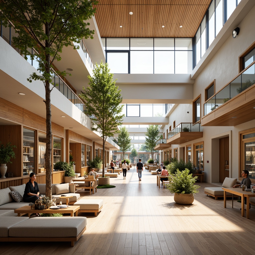 Prompt: Cozy shopping center, Nordic-inspired architecture, wooden accents, soft warm lighting, floor-to-ceiling windows, natural daylight, minimalist decor, pastel color scheme, rustic wooden floors, modern Scandinavian furniture, greenery installations, suspended planters, ambient occlusion, softbox lighting, 1/1 composition, realistic textures, morning light, gentle shadows.