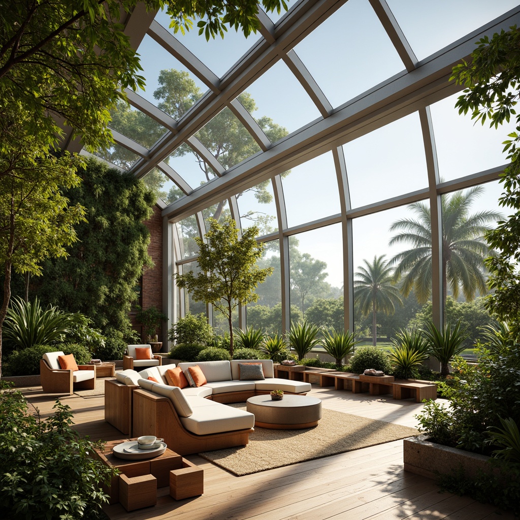 Prompt: Sun-drenched sunroom, futuristic architecture, curved glass walls, sleek metal frames, minimalist decor, abundant natural light, solar panels, energy-efficient systems, living green walls, lush tropical plants, warm wooden floors, cozy seating areas, panoramic views, shallow depth of field, 1/2 composition, soft warm lighting, realistic textures, ambient occlusion.