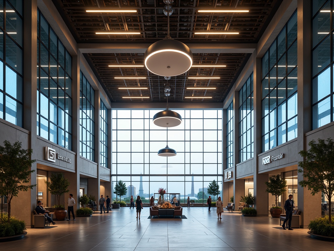 Prompt: Grand airport terminal, high ceilings, large windows, natural light, modern chandeliers, sleek pendant lights, LED strip lighting, warm ambient glow, industrial metal fixtures, minimalist design, energy-efficient solutions, soft warm color temperatures, 3/4 composition, shallow depth of field, realistic textures, ambient occlusion, busy airport atmosphere, international travel vibes, cultural fusion elements, elegant wood accents, sophisticated marble floors.