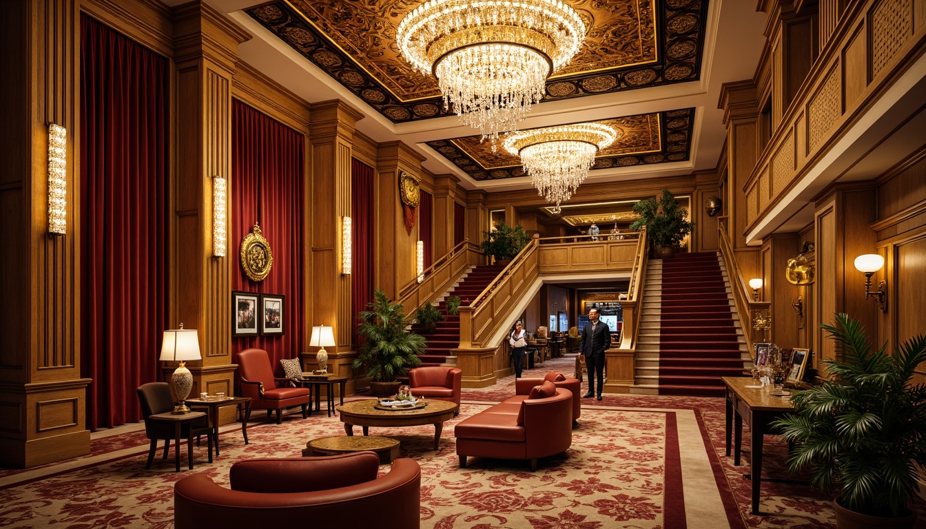 Prompt: Luxurious casino interior, opulent chandeliers, intricately carved wooden panels, rich velvet drapes, ornate gold accents, lavish furnishings, sparkling crystal decorations, grand staircases, majestic columns, high ceilings, intricate moldings, neoclassical architecture, warm golden lighting, shallow depth of field, 1/1 composition, realistic textures, ambient occlusion.