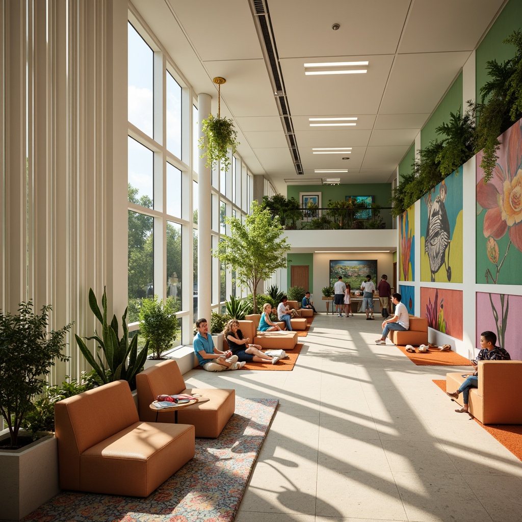 Prompt: Vibrant hospital interior, eclectic style, bold color blocking, soothing pastel hues, natural wood accents, comfortable furniture, plush textiles, intricate patterns, statement artwork, modern lighting fixtures, sleek metal details, calming botanical elements, lush green walls, airy open spaces, warm beige floors, cozy reading nooks, playful kid-friendly zones, sterile medical equipment, futuristic technology integration, softbox lighting, shallow depth of field, 1/2 composition, realistic textures, ambient occlusion.