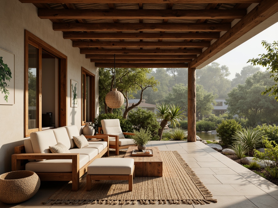 Prompt: Rustic villa, earthy tones, natural stone walls, wooden beams, reclaimed wood accents, woven rattan furniture, jute rug, linen curtains, earthy pottery, botanical prints, lush greenery, surrounding forest, misty morning, soft warm lighting, shallow depth of field, 1/1 composition, intimate view, realistic textures, ambient occlusion.