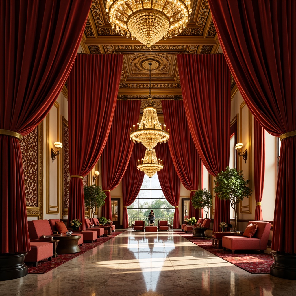 Prompt: Rich velvet drapes, ornate golden fixtures, lavish crystal chandeliers, polished marble floors, intricate wooden paneling, luxurious silk wallpapers, opulent furnishings, stately columns, grandiose ceilings, dramatic archways, sophisticated ambiance, warm golden lighting, shallow depth of field, 2/3 composition, ornate mirrors, regal color palette, sumptuous textures, ambient occlusion.