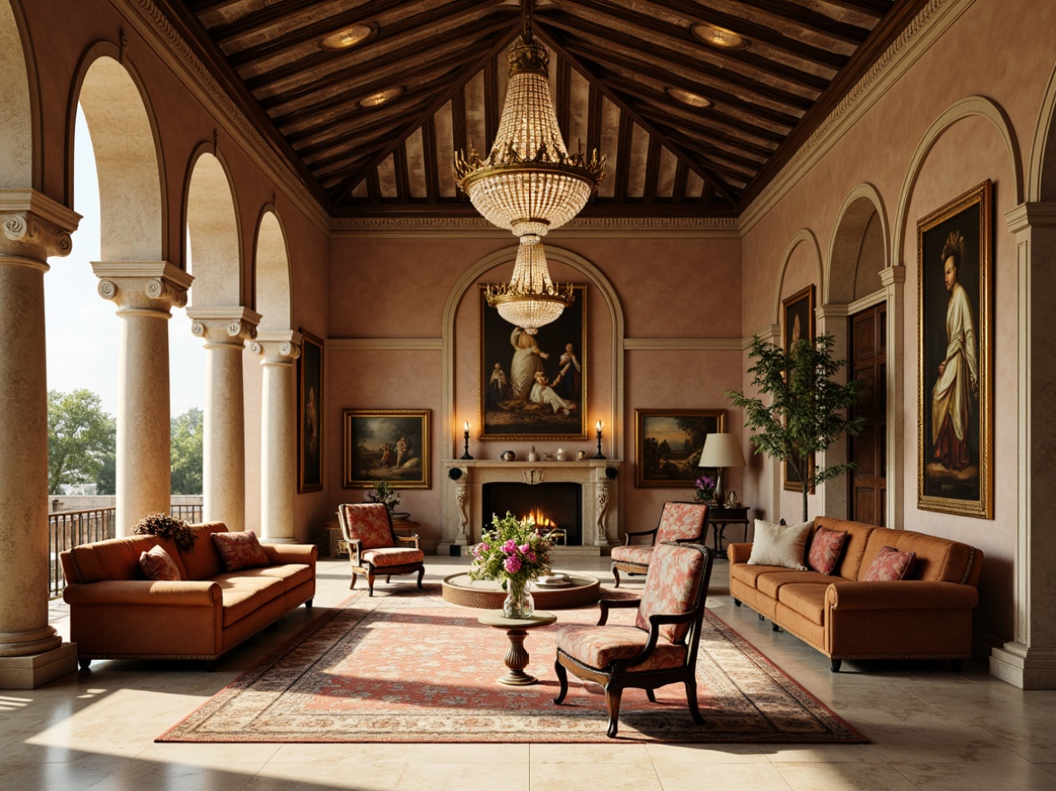 Prompt: Elegant pavilion interior, ornate gold accents, plush velvet sofas, intricately carved wooden chairs, luxurious silk fabrics, refined antique vases, classic oil paintings, crystal chandeliers, richly patterned rugs, creamy marble floors, soft warm lighting, subtle shadowing, 1/1 composition, shallow depth of field, realistic textures, ambient occlusion.