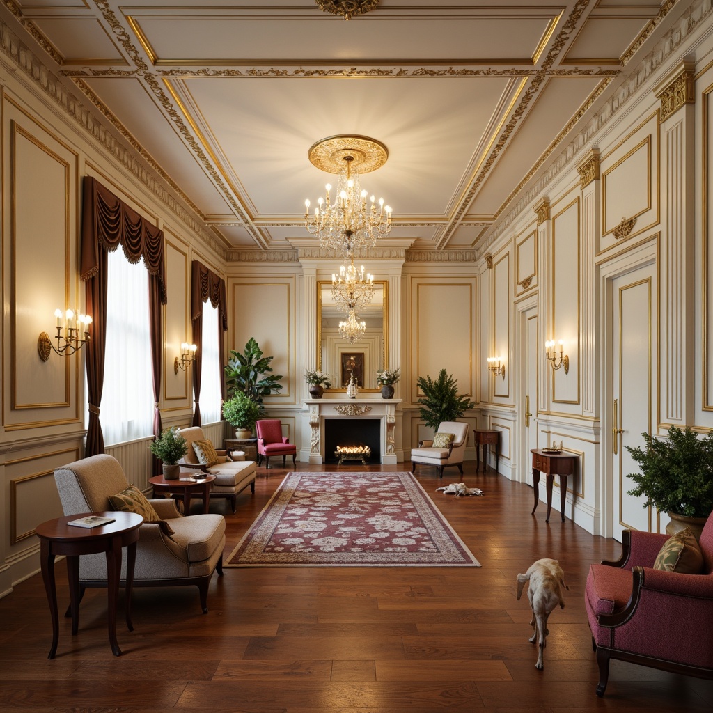 Prompt: Opulent home gym, ornate moldings, gilded details, creamy white walls, rich wood flooring, crystal chandeliers, lavish furniture, velvet upholstery, golden accents, intricate carvings, soft warm lighting, subtle shadows, 3/4 composition, intimate atmosphere, realistic textures, ambient occlusion.