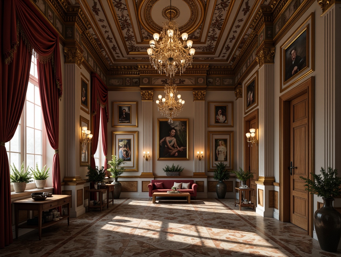 Prompt: Ornate columns, carved marble, polished bronze, velvet drapes, intricate moldings, ornamental pediments, grand chandeliers, luxurious fabrics, rich wood tones, gilded frames, elegant stucco, refined stone carvings, subtle gradient lighting, cinematic composition, shallow depth of field, realistic reflections, ambient occlusion.