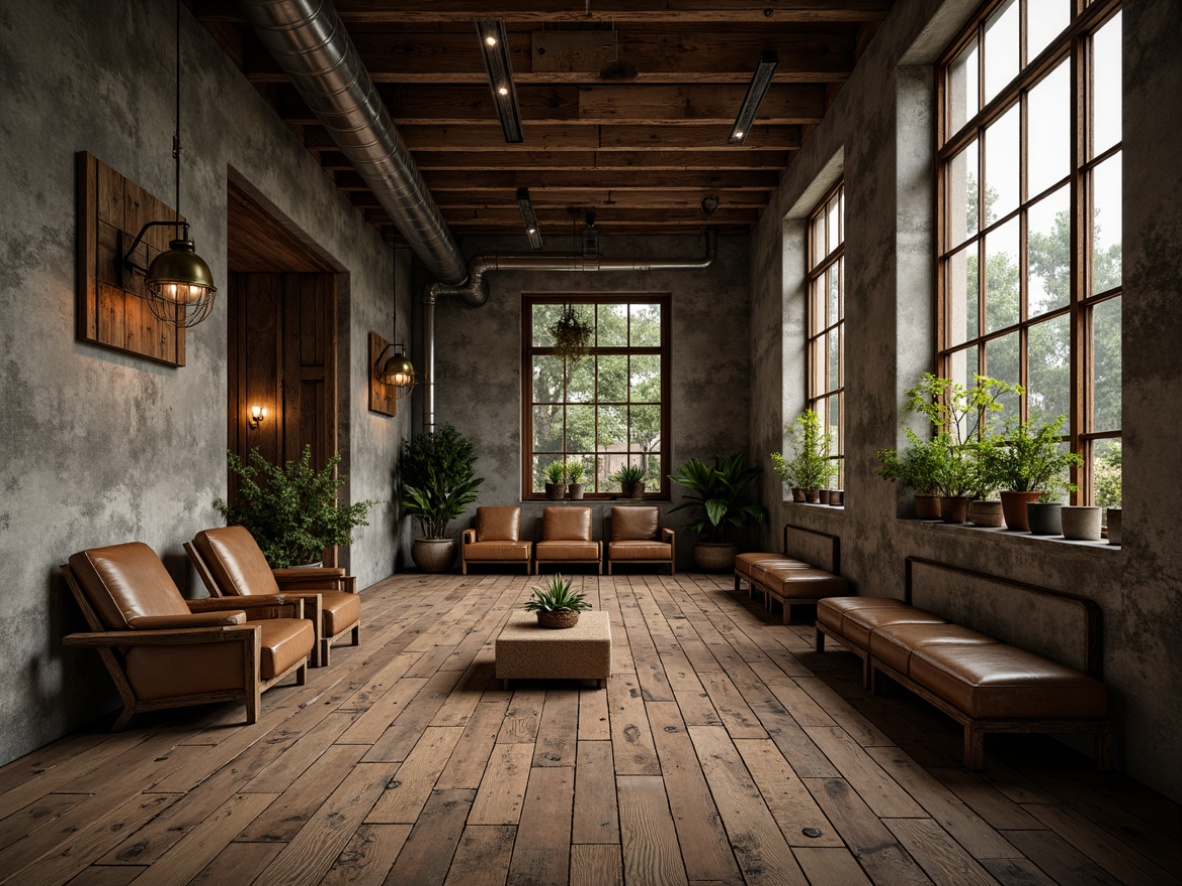 Prompt: Rustic wooden planks, distressed metal frames, weathered stone walls, reinforced concrete structures, industrial pipes, worn-out leather upholstery, vintage machinery parts, earthy color palette, natural textures, organic patterns, muted lighting, shallow depth of field, 1/1 composition, realistic rendering, ambient occlusion.