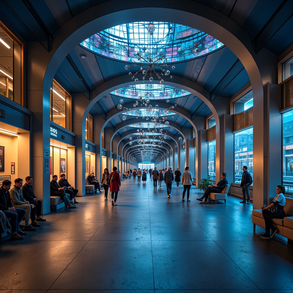 Prompt: Futuristic metro station, sleek modern architecture, high ceilings, curved lines, neon lighting, LED strips, glowing signage, stainless steel columns, polished floors, urban atmosphere, busy commuters, morning rush hour, dynamic shadows, 3/4 composition, shallow depth of field, soft warm glow, innovative lighting fixtures, suspended orbs, geometric patterns, color-changing LEDs, energy-efficient designs, minimalist aesthetics, functional elegance.