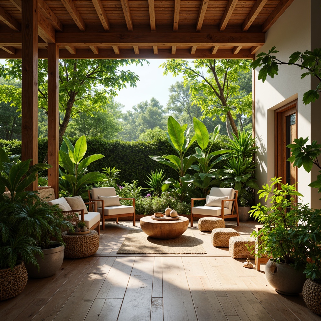 Prompt: Vibrant living room, lush greenery, potted plants, natural textures, earthy tones, wooden accents, cozy ambiance, soft warm lighting, rattan furniture, woven baskets, leafy patterns, tropical vibes, sunny day, shallow depth of field, 3/4 composition, panoramic view, realistic rendering, ambient occlusion.