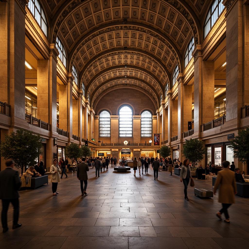 Prompt: Grand metro station, ornate arches, intricate stonework, vaulted ceilings, decorative moldings, classic columns, terracotta tiles, warm golden lighting, rich wooden accents, vintage signage, antique fixtures, ornamental railings, grand staircases, high-arched windows, rustic brick walls, historic clock towers, bustling city atmosphere, shallow depth of field, 1/2 composition, realistic textures, ambient occlusion.