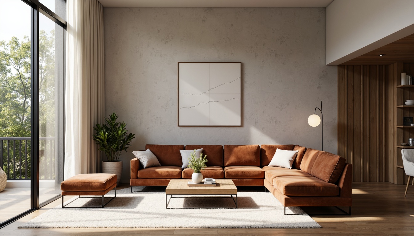 Prompt: Elegant living room, plush velvet sofa, wooden coffee table, minimalist decor, floor-to-ceiling windows, natural daylight, soft warm lighting, comfortable seating area, modern functional furniture, sleek metal legs, ergonomic design, premium leather upholstery, rich wood grain textures, subtle color palette, harmonious spatial layout, 3/4 composition, realistic renderings, ambient occlusion.