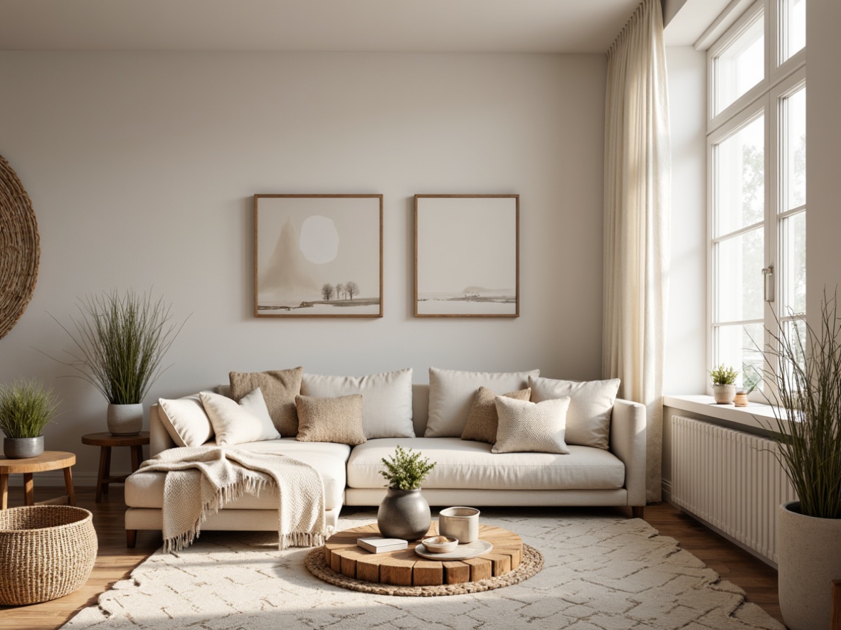 Prompt: Cozy living room, natural light, Nordic minimalist style, woven textiles, plush throw blankets, soft pastel colors, gentle patterns, woolen fabrics, organic materials, wooden accents, rustic charm, warm beige tones, creamy whites, earthy browns, subtle contrasts, inviting atmosphere, 1/1 composition, softbox lighting, shallow depth of field, realistic textures.