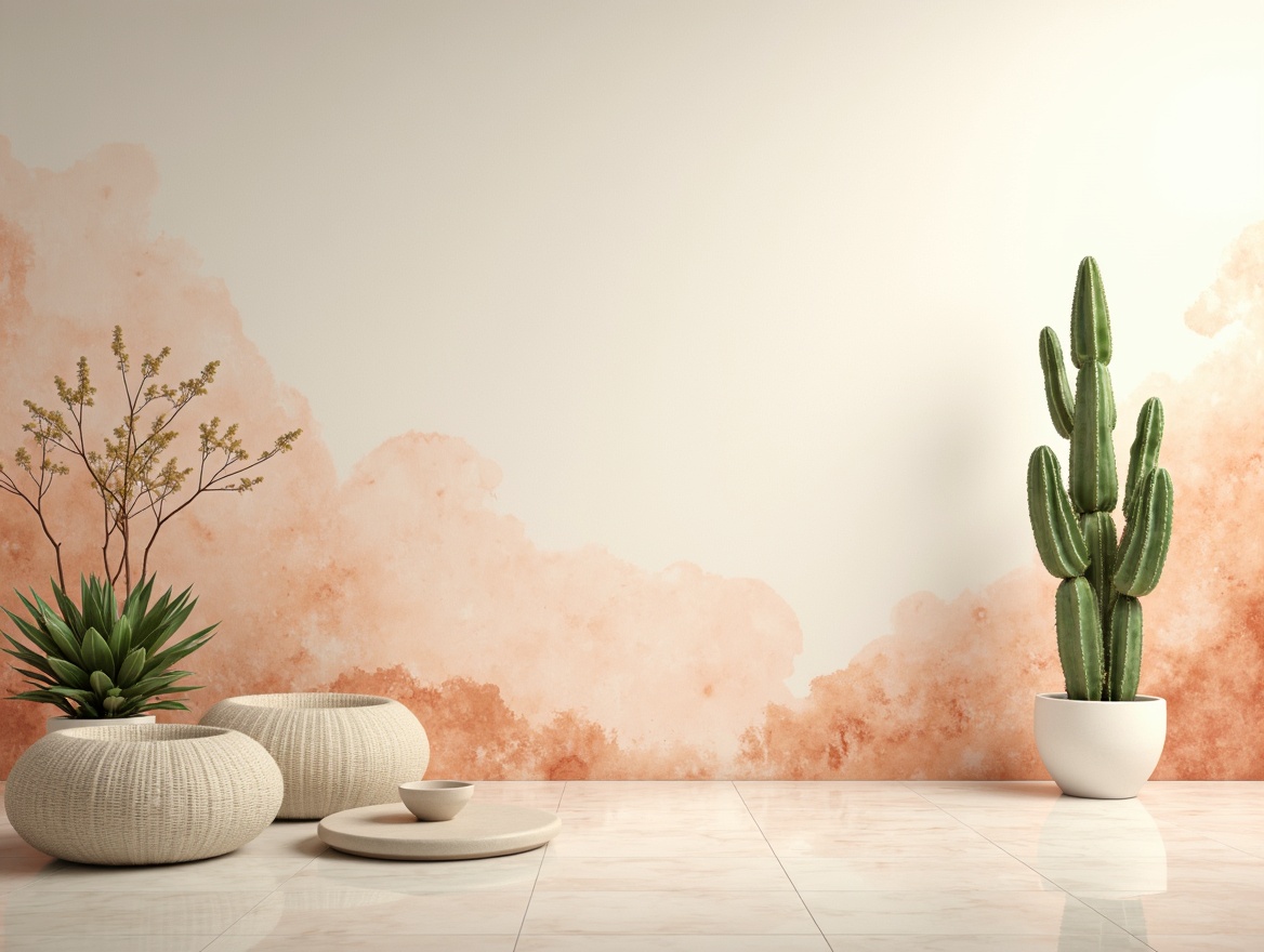 Prompt: Pastel-hued serene atmosphere, soft peach tones, calming mint greens, creamy whites, warm beige accents, rich wood textures, natural stone patterns, subtle gradient effects, gentle ombre transitions, delicate watercolor-inspired elements, minimalist composition, balanced negative space, soothing ambient lighting, shallow depth of field, 1/1 aspect ratio, realistic surface reflections.