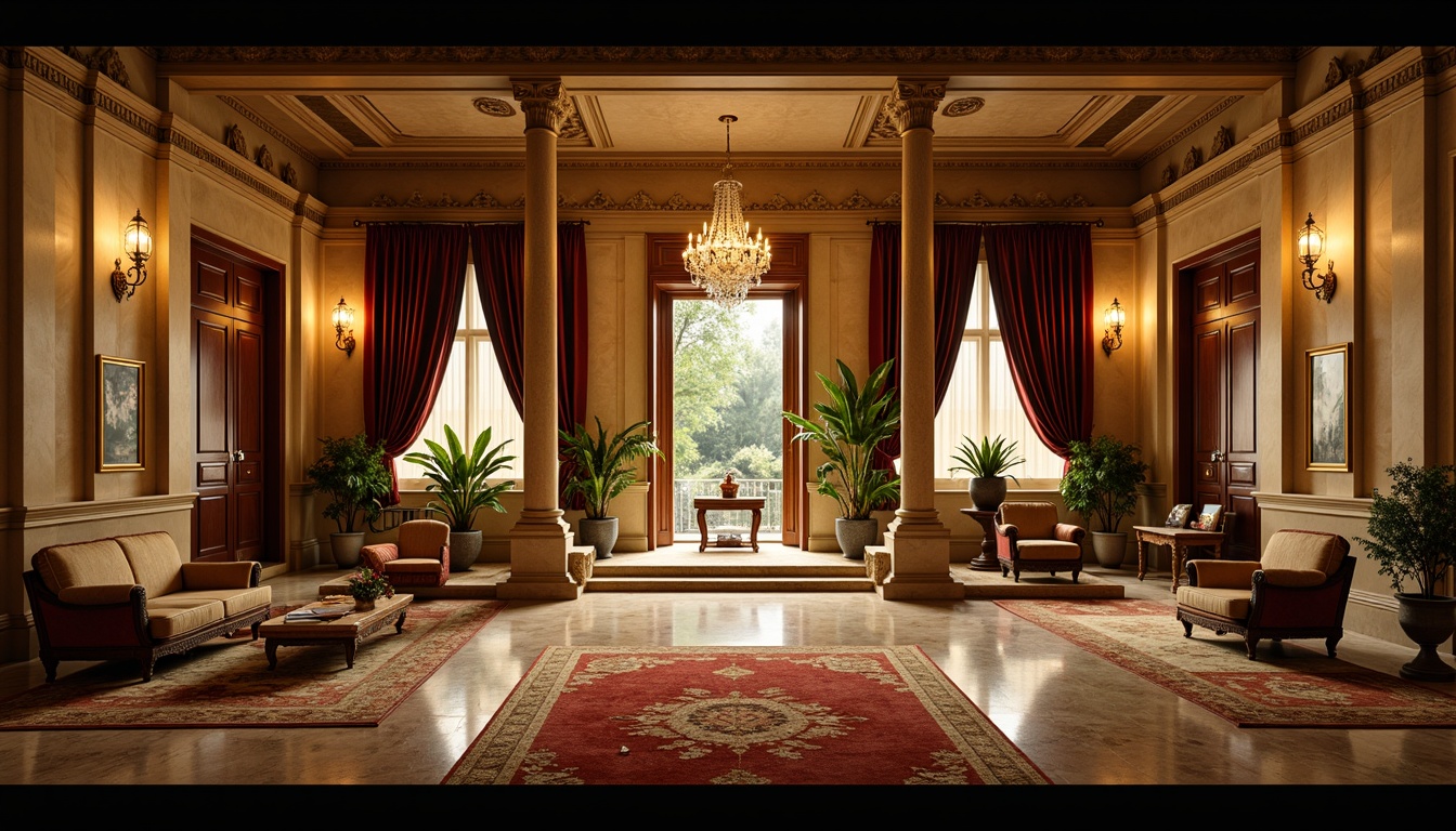 Prompt: Elegant mansion, ornate facade, grand entrance, marble columns, carved wooden doors, intricately patterned rugs, crystal chandeliers, rich velvet drapes, antique furniture, luxurious textiles, warm golden lighting, shallow depth of field, 1/1 composition, realistic reflections, ambient occlusion.