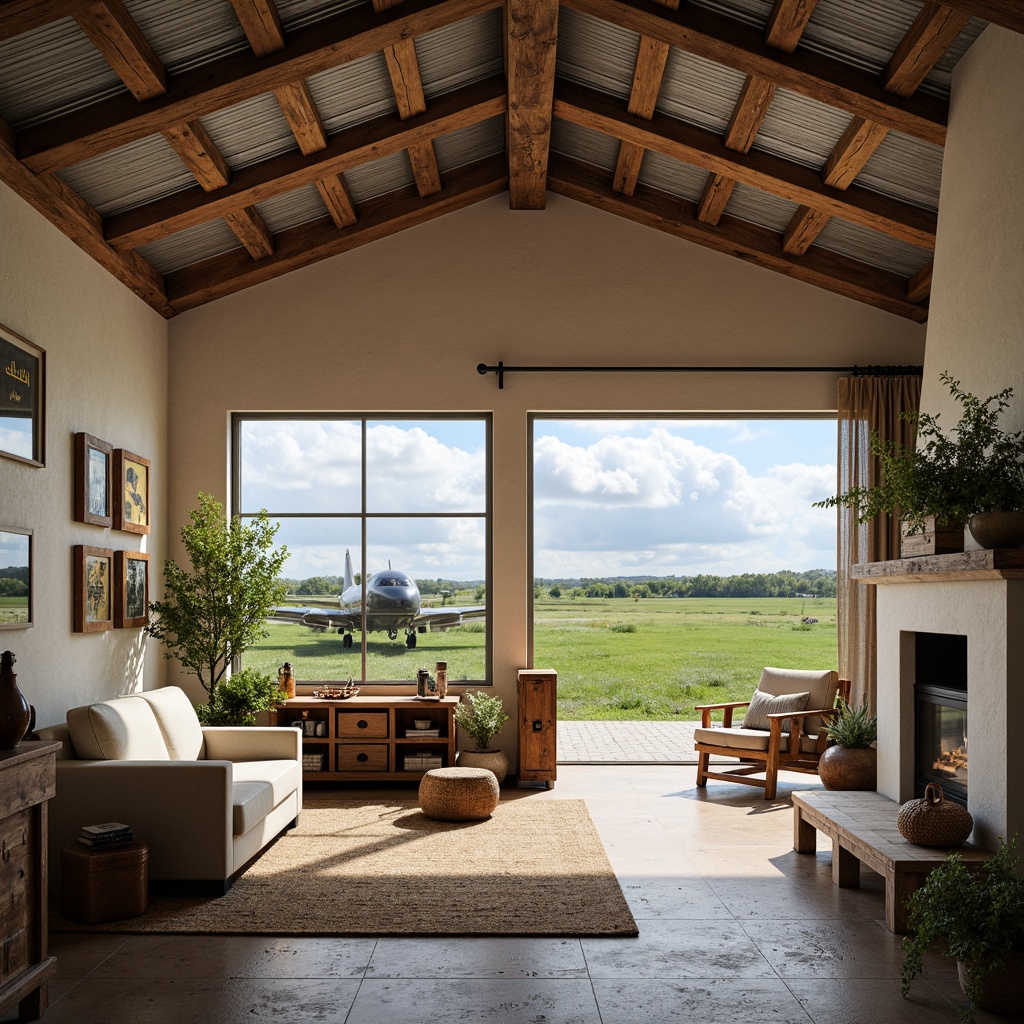 Prompt: Rustic farmhouse, vintage aeroplane, weathered wood accents, earthy tones, natural stone walls, galvanized metal roofs, distressed wooden crates, nostalgic luggage racks, airy open spaces, modern farmhouse chic, soft warm lighting, shallow depth of field, 3/4 composition, panoramic view, realistic textures, ambient occlusion, sage green fields, cloudy blue skies, rustic metal signs, reclaimed wood furniture, earthy brown floors, creamy white walls, aged copper fixtures, natural fiber textiles, woven baskets.