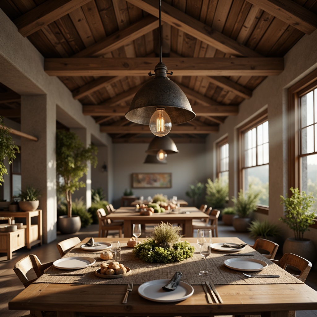 Prompt: Rustic farmhouse, vintage lighting fixtures, metal lanterns, distressed wood accents, earthy tones, natural textiles, woven baskets, pendant lights, exposed bulbs, industrial metal shades, reclaimed wood beams, brick walls, cozy nooks, warm soft lighting, afternoon sunbeams, shallow depth of field, 2/3 composition, realistic textures, ambient occlusion.