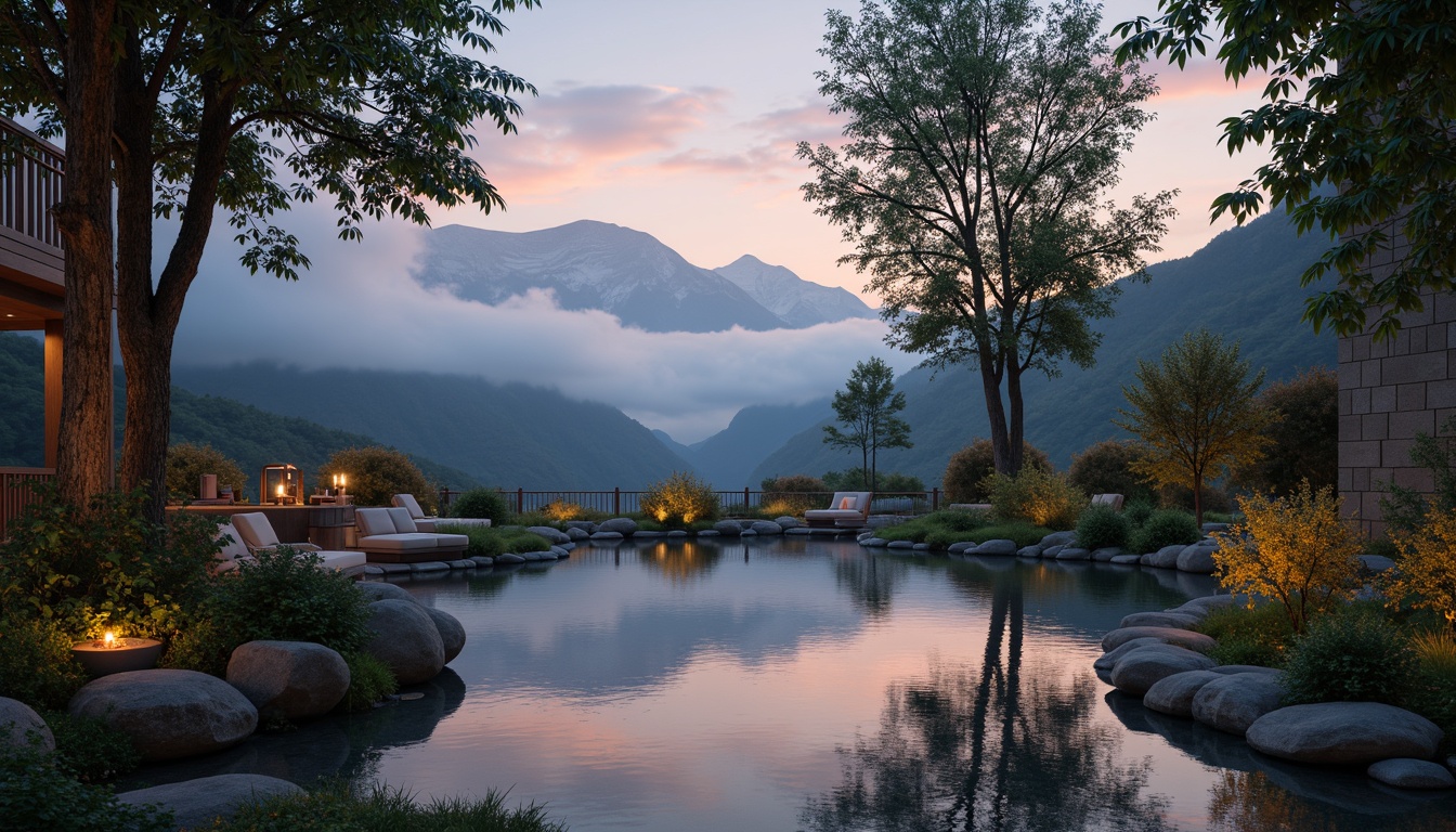 Prompt: Mystical atmosphere, soft candlelight, serene water features, peaceful botanicals, misty mountains, gentle fog, ethereal clouds, soothing earth tones, natural stone walls, woven textiles, organic shapes, subtle gradients, calming blue hues, muted purple shades, warm beige accents, rich woodgrains, delicate florals, intricate mandalas, spiritual symbols, subtle shimmer effects, soft focus blur, atmospheric perspective, 1/1 composition, gentle bokeh.