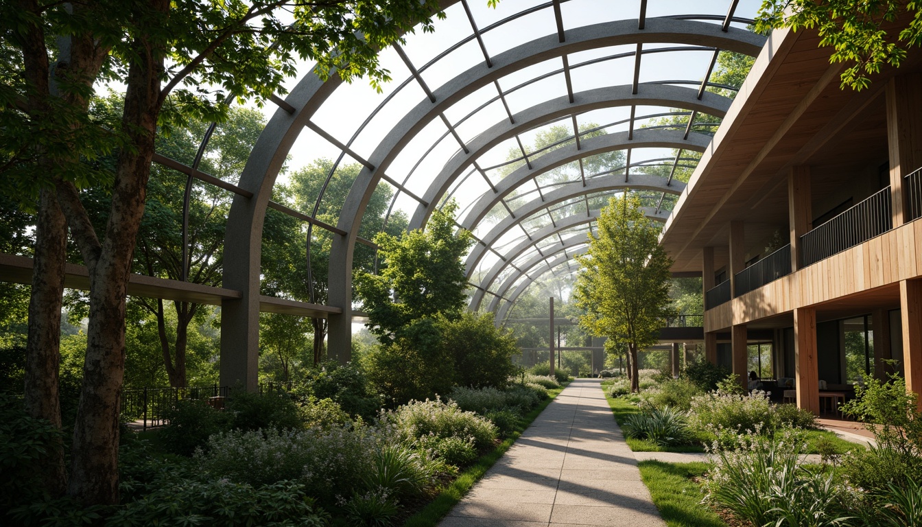 Prompt: Sleek greenhouse, lush greenery, exotic Asian-inspired architecture, curved lines, natural stone walls, wooden accents, large windows, sliding glass doors, clerestory windows, high ceilings, abundant natural light, warm soft illumination, tropical plants, bamboo forests, misty atmosphere, shallow depth of field, 1/1 composition, symmetrical framing, realistic textures, ambient occlusion.