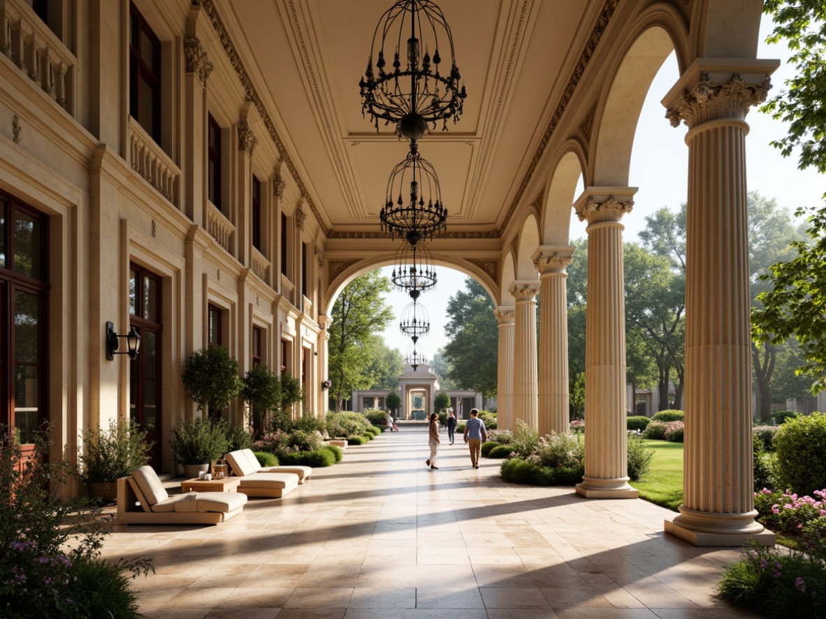 Prompt: Grand pavilion, neoclassical style, symmetrical facade, Corinthian columns, ornate decorations, lavish chandeliers, marble floors, intricate moldings, high ceilings, spacious interior, natural light, soft warm illumination, shallow depth of field, 1/1 composition, panoramic view, realistic textures, ambient occlusion, lush greenery, vibrant flowers, walking paths, serene atmosphere, sunny day.