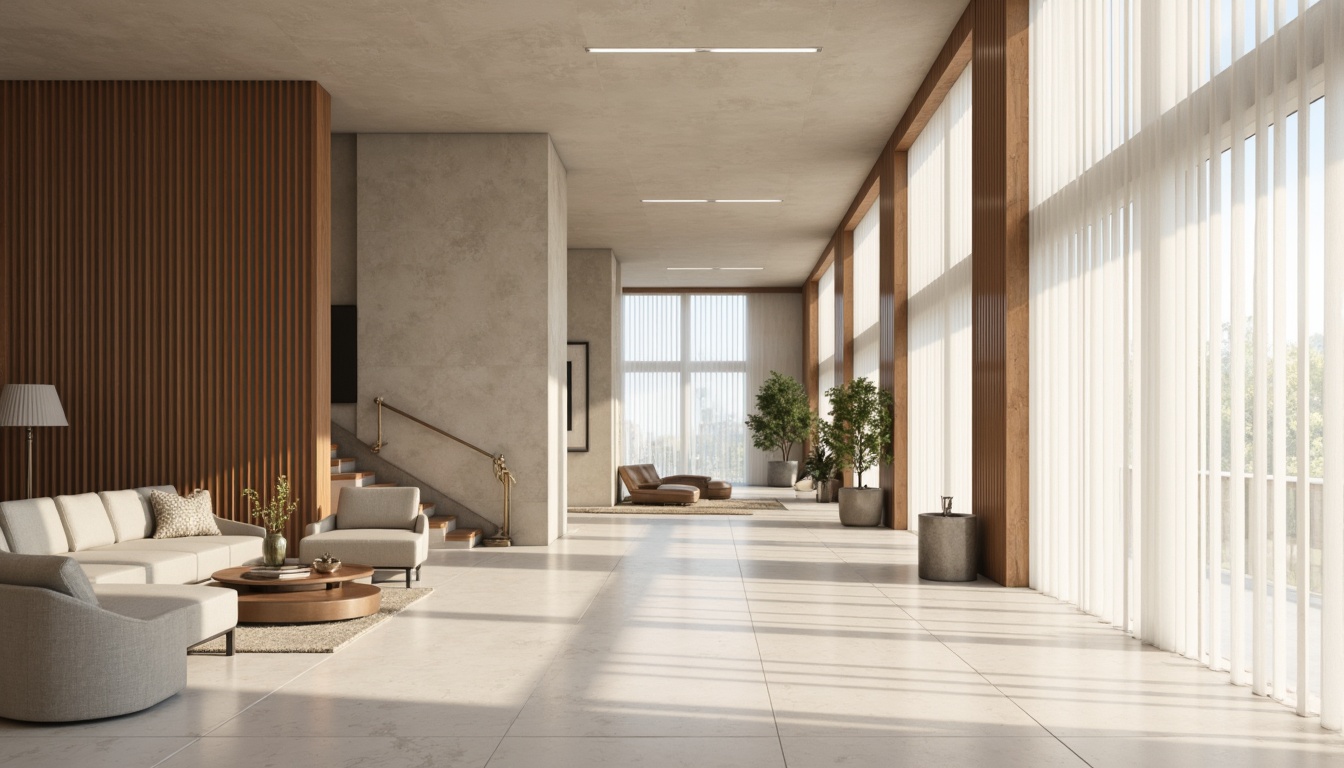 Prompt: Monochromatic color scheme, calming atmosphere, soft beige walls, rich wood accents, metallic silver trim, minimalist decor, sleek furniture lines, polished marble floors, natural light pouring in, airy feel, 1/1 composition, shallow depth of field, realistic textures, ambient occlusion.