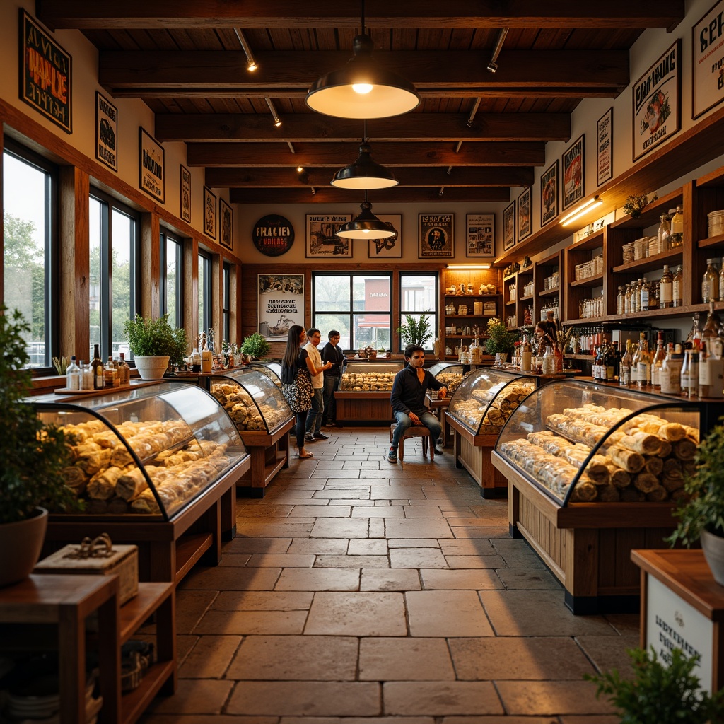 Prompt: Warm inviting atmosphere, traditional grocery store interior, earthy tone color scheme, wooden shelves, rustic brick walls, natural stone flooring, vintage advertisements, antique display cases, nostalgic product packaging, warm overhead lighting, soft shadows, shallow depth of field, 1/1 composition, realistic textures, ambient occlusion.