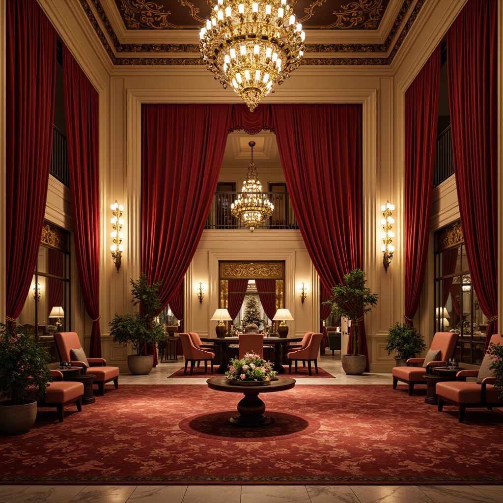 Prompt: Luxurious casino interior, rich velvet drapes, ornate golden accents, polished marble floors, lavish chandeliers, intricate moldings, warm beige walls, deep red carpets, opulent furnishings, sophisticated ambiance, dramatic lighting, subtle shadows, 2/3 composition, cinematic color grading, realistic reflections, detailed textures.