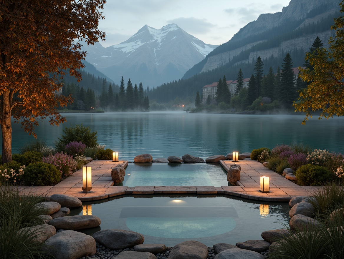 Prompt: Mystical atmosphere, soft candlelight, calming water features, serene natural surroundings, misty mountains, whispering trees, gentle breezes, peaceful lake shores, warm beige stones, weathered wood accents, earthy terracotta tones, soothing blue hues, creamy whites, rich turquoise, subtle golden lighting, shallow depth of field, 1/1 composition, realistic textures, ambient occlusion.