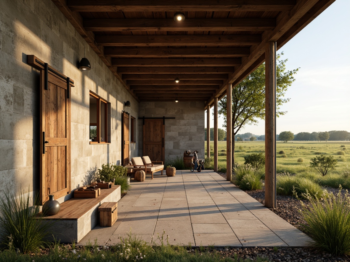 Prompt: Rustic airport farmhouse, textured walls, earthy tones, wooden accents, vintage farm tools, metal roofs, sliding barn doors, reclaimed wood floors, natural stone foundations, lush greenery, wildflowers, open fields, sunny day, warm soft lighting, shallow depth of field, 1/1 composition, realistic textures, ambient occlusion.