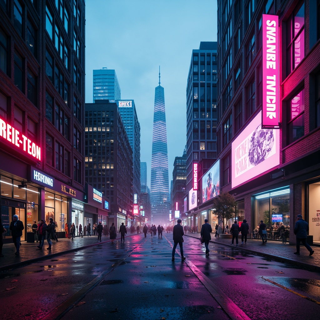 Prompt: Vibrant neon lights, futuristic cityscape, sleek skyscrapers, retro-futuristic architecture, bold color schemes, eclectic textures, abstract patterns, dynamic LED displays, ambient luminescence, moody shadows, dramatic spotlights, layered lighting effects, atmospheric haze, 1/2 composition, low-angle shot, cinematic mood, immersive atmosphere, avant-garde aesthetics.