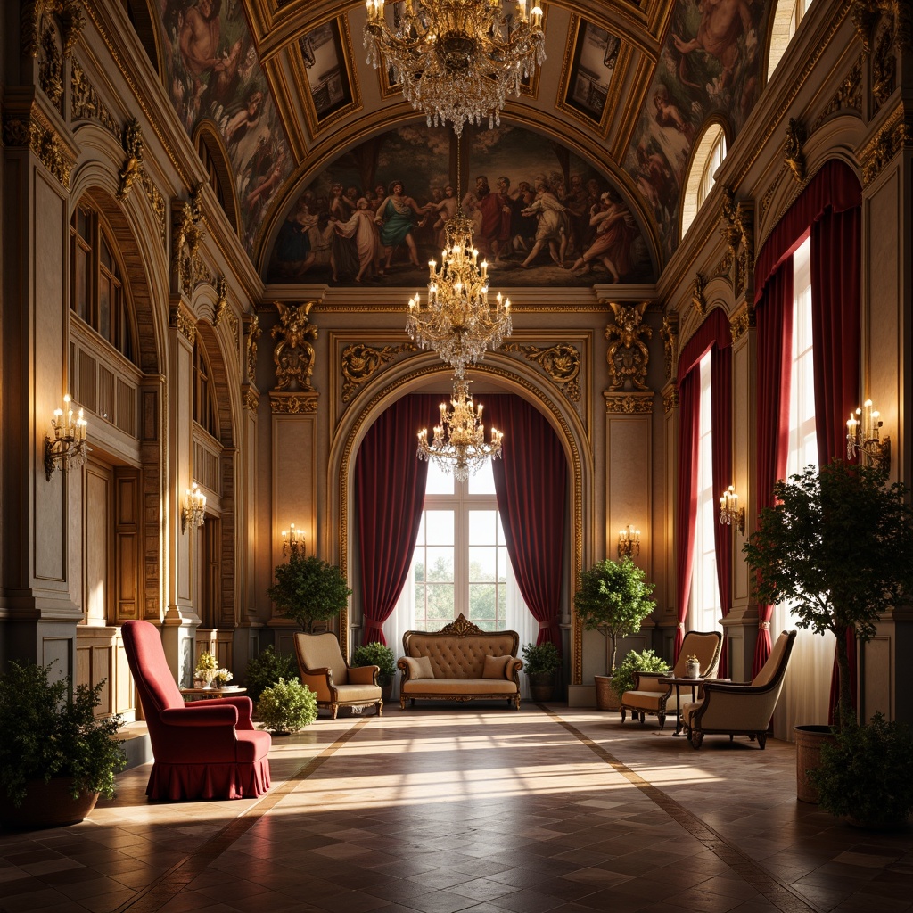 Prompt: Grandiose palatial facade, ornate carvings, gilded accents, sweeping archways, intricate stonework, majestic columns, opulent chandeliers, lavish frescoes, rich velvet drapes, antique furnishings, regal throne-like chairs, dramatic spotlights, warm golden lighting, high-contrast shadows, 1/2 composition, symmetrical framing, highly detailed textures, realistic ambient occlusion.