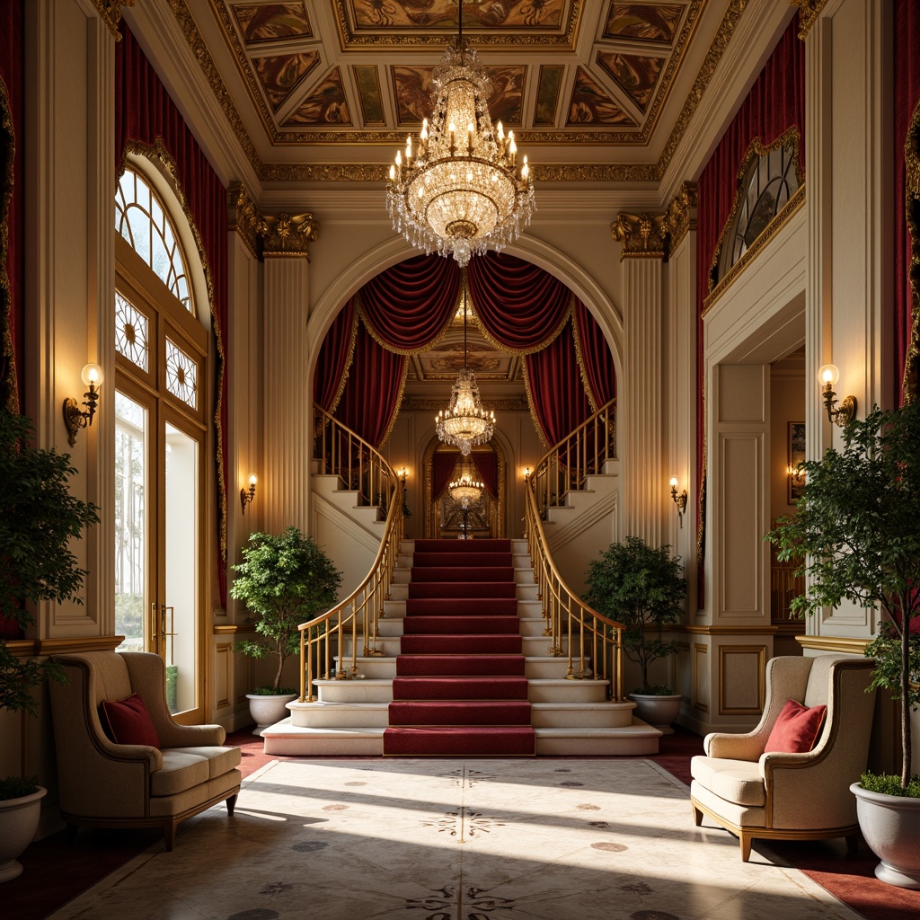 Prompt: Luxurious mansion, grand entrance, ornate columns, intricate moldings, lavish furnishings, velvet drapes, crystal chandeliers, marble floors, gilded accents, rich tapestries, opulent fabrics, majestic staircases, sweeping archways, dramatic ceiling heights, warm golden lighting, soft focus, shallow depth of field, 2/3 composition, atmospheric perspective, realistic textures, ambient occlusion.