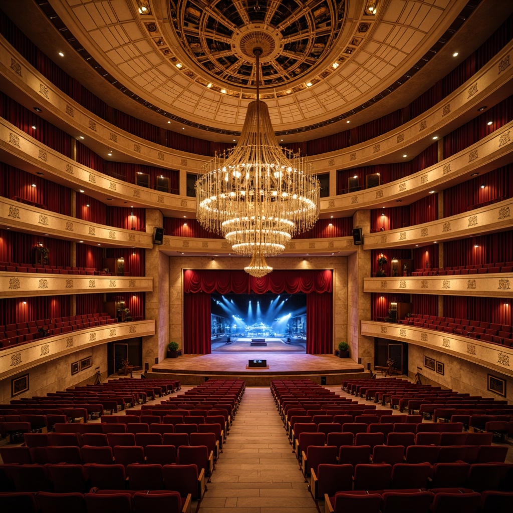 Prompt: Dramatic amphitheater interior, tiered seating, curved architecture, warm golden lighting, soft glow spotlights, LED strip lights, dynamic color changing effects, suspended light fixtures, grand high ceiling, ornate balconies, luxurious velvet curtains, polished marble floors, elegant staircases, subtle ambient illumination, 1/2 composition, shallow depth of field, realistic textures, soft focus blur.