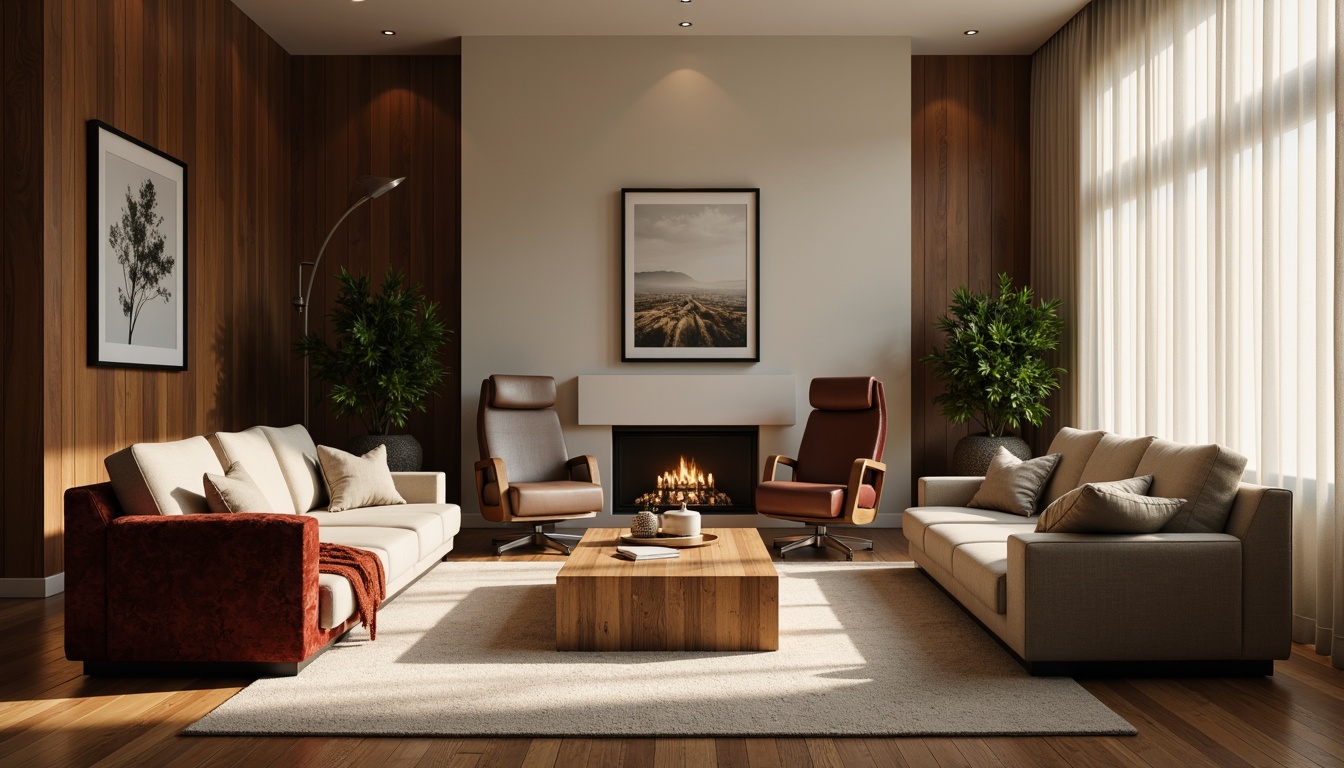 Prompt: Cozy living room, plush sofas, velvet armchairs, wooden coffee tables, soft cushions, ergonomic desk chairs, adjustable headrests, minimalist decor, natural wood accents, earthy color palette, warm ambient lighting, subtle texture variations, shallow depth of field, 1/1 composition, realistic fabric simulations.