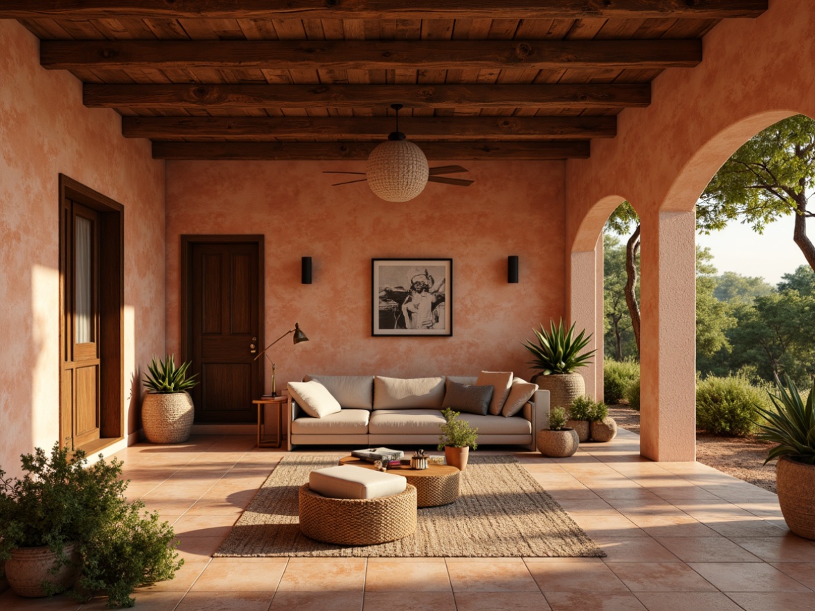 Prompt: Warm sienna tones, earthy terracotta hues, soft golden lighting, natural stone textures, rustic wooden accents, cozy cottage atmosphere, vintage distressed finishes, muted greenery, creamy whites, rich browns, subtle orange undertones, soft focus, shallow depth of field, 2/3 composition, warm color harmony, inviting ambiance.