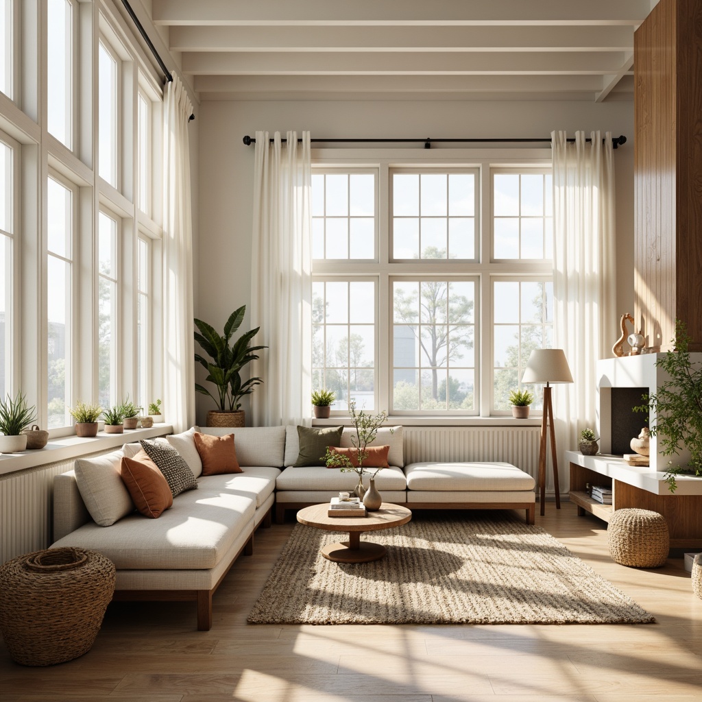 Prompt: Cozy Scandinavian living room, large windows, soft natural light, light wood floors, minimalist decor, simple lines, monochromatic color scheme, beige walls, comfortable sofas, woven textiles, natural fabrics, earthy tones, warm atmosphere, gentle shadows, 1/1 composition, high-key lighting, subtle reflections, ambient occlusion.