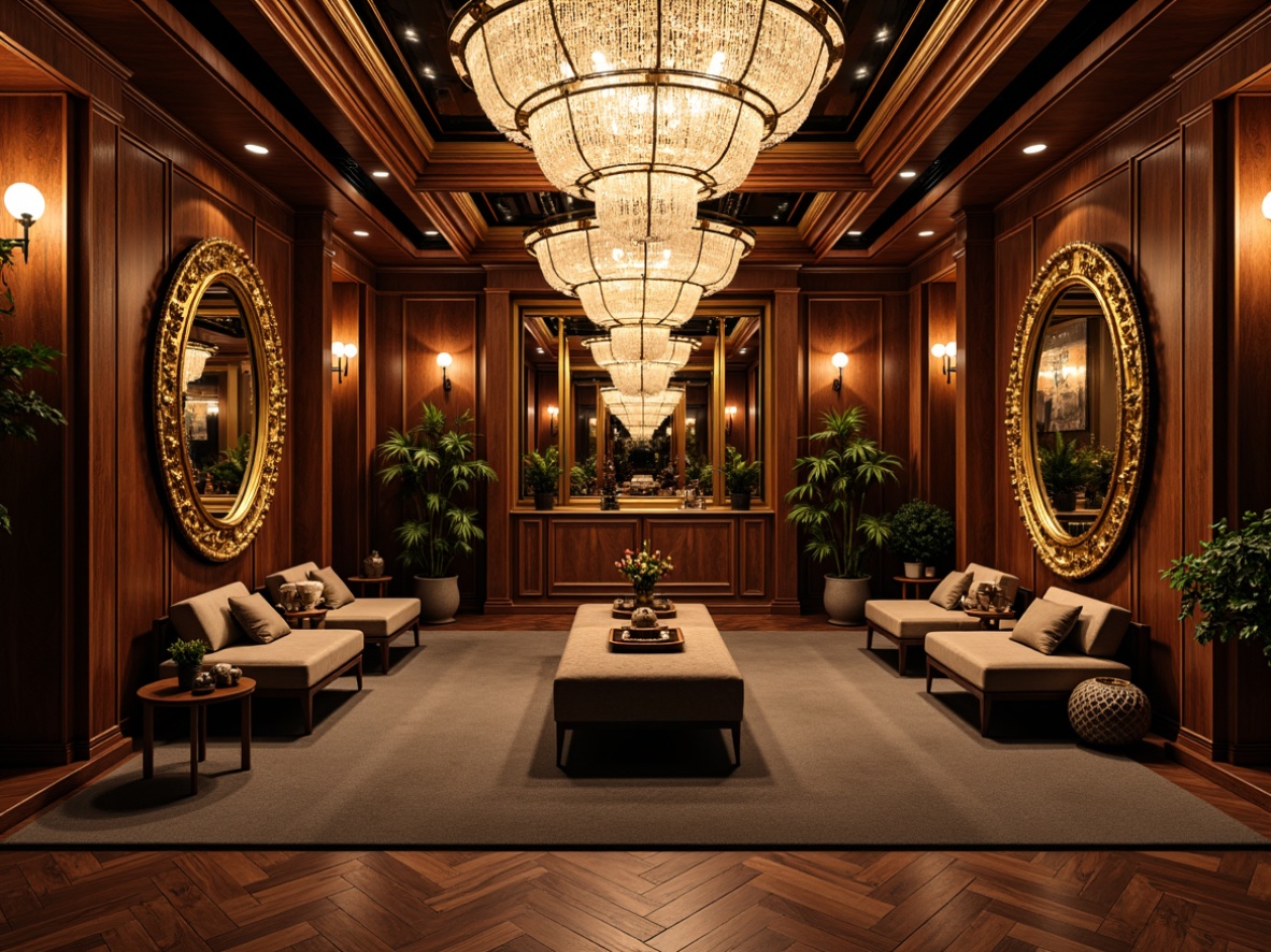 Prompt: Opulent home gym, lavish chandeliers, crystal droplets, ornate metalwork, velvet drapes, rich wood tones, gilded accents, Baroque-inspired mirrors, grandiose ceiling fixtures, warm golden lighting, softbox shadows, 1/1 composition, dramatic high contrast, realistic reflections, ambient occlusion.