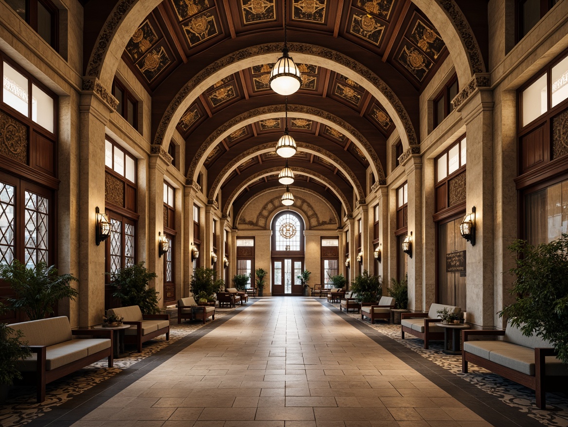 Prompt: Grand metro station, traditional architectural style, ornate stone facades, intricately carved wooden doors, vintage metal lanterns, ornamental ironwork, patterned tile floors, stucco walls, high ceilings, grand chandeliers, comfortable seating areas, detailed moldings, classic clock towers, richly textured fabrics, warm atmospheric lighting, shallow depth of field, 1/1 composition, realistic reflections, ambient occlusion.