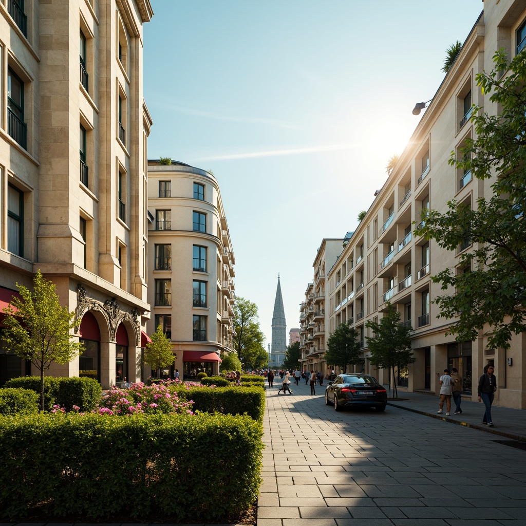 Prompt: Vibrant cityscape, Prussian blue accents, warm golden light, rich turquoise details, creamy white buildings, ornate architectural ornaments, lush greenery, blooming flowers, sunny day, soft warm lighting, shallow depth of field, 3/4 composition, panoramic view, realistic textures, ambient occlusion.