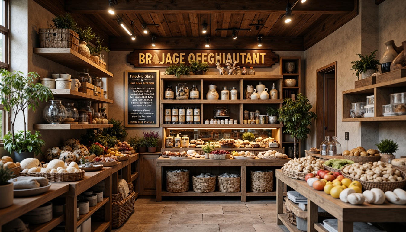 Prompt: Vintage grocery store, distressed wood shelving, ornate metal brackets, rustic wooden crates, antique apothecary jars, rich warm lighting, soft focus, shallow depth of field, 1/1 composition, realistic textures, ambient occlusion, traditional signage, classic typography, earthy color palette, warm beige tones, natural stone flooring, woven baskets, artisanal food displays, ornate mirrors, elegant glassware, luxurious fabrics, refined decorative accents.