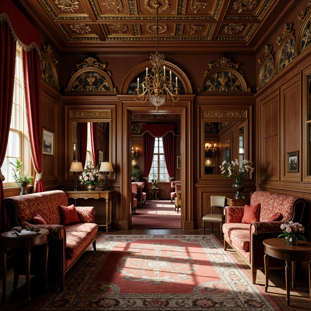 Prompt: Opulent storage rooms, antique furniture, intricately carved wood, lavish upholstery, velvet drapes, golden accents, ornate mirrors, soft warm lighting, rich jewel-toned fabrics, intricate patterns, baroque-inspired designs, luxurious textures, regal colors, curved lines, Rococo-style ornaments, delicate lace trim, elegant tassels, subtle sheen, 1/1 composition, shallow depth of field, realistic rendering.