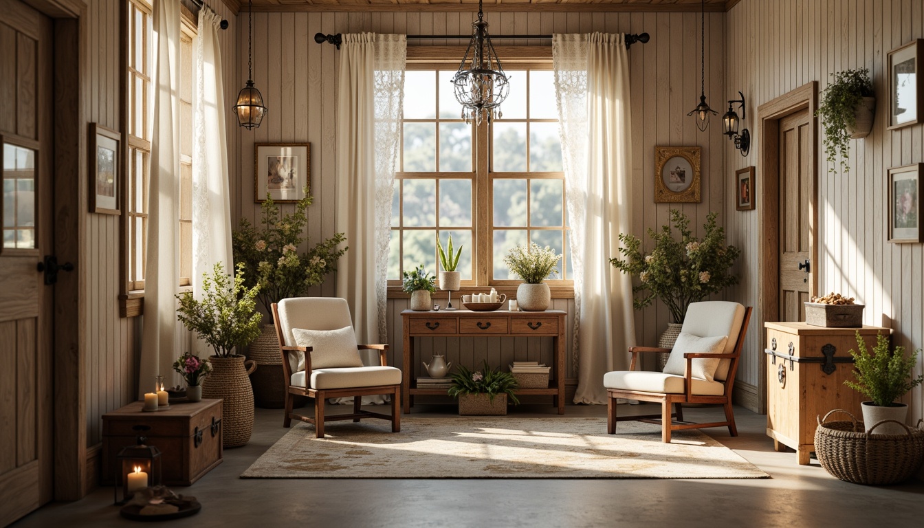 Prompt: Vintage storage room, distressed wood tones, soft pastel hues, creamy whites, warm beige accents, ornate metal hardware, lace curtains, floral patterns, rustic wooden crates, woven baskets, aged leather trunks, muted earthy tones, natural textiles, soft candlelight, subtle shadowing, 1/1 composition, cozy atmosphere, romantic ambiance.