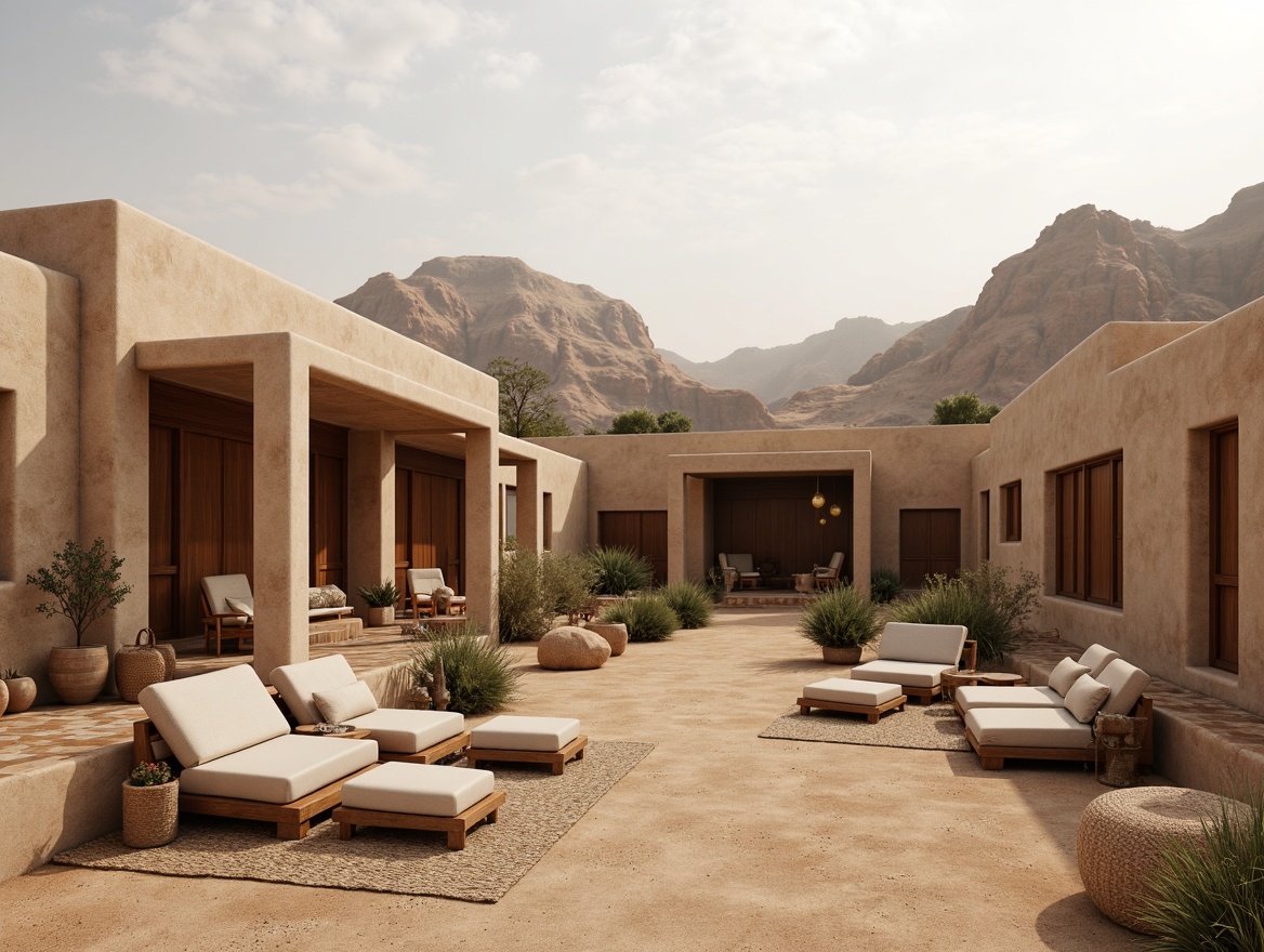 Prompt: Earthy indigo adobe architecture, rustic sandstone walls, natural rock formations, desert landscape, vast open skies, warm beige sandy dunes, cactus plants, serene ambient lighting, soft misty atmosphere, shallow depth of field, 3/4 composition, panoramic view, realistic textures, ambient occlusion, earthy-toned furniture, woven textiles, natural fiber rugs, organic shapes, minimalist decor, eco-friendly materials.