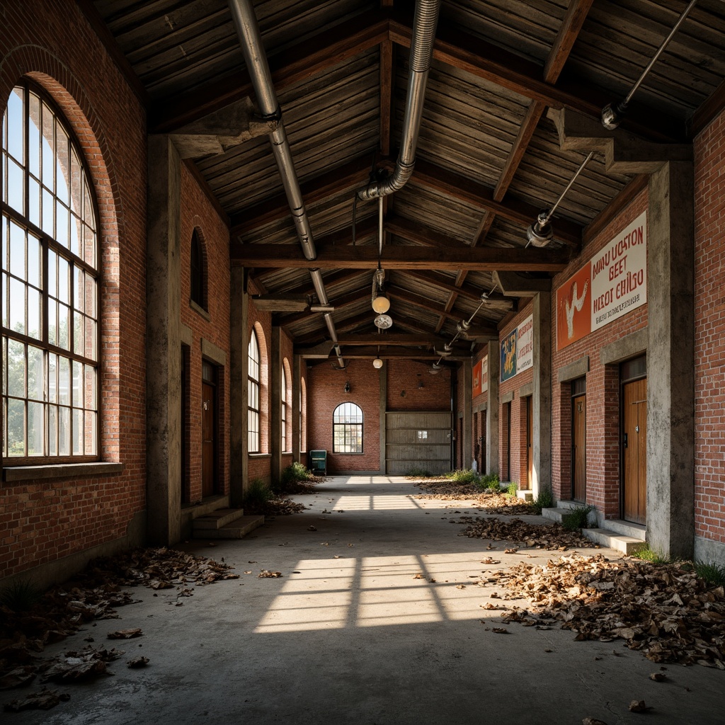 Prompt: Rustic abandoned factory, distressed brick walls, worn wooden beams, corrugated metal roofs, peeling paint, crumbling concrete floors, decaying pipes, faded industrial signs, dimly lit atmosphere, warm golden lighting, shallow depth of field, 1/1 composition, realistic textures, ambient occlusion.